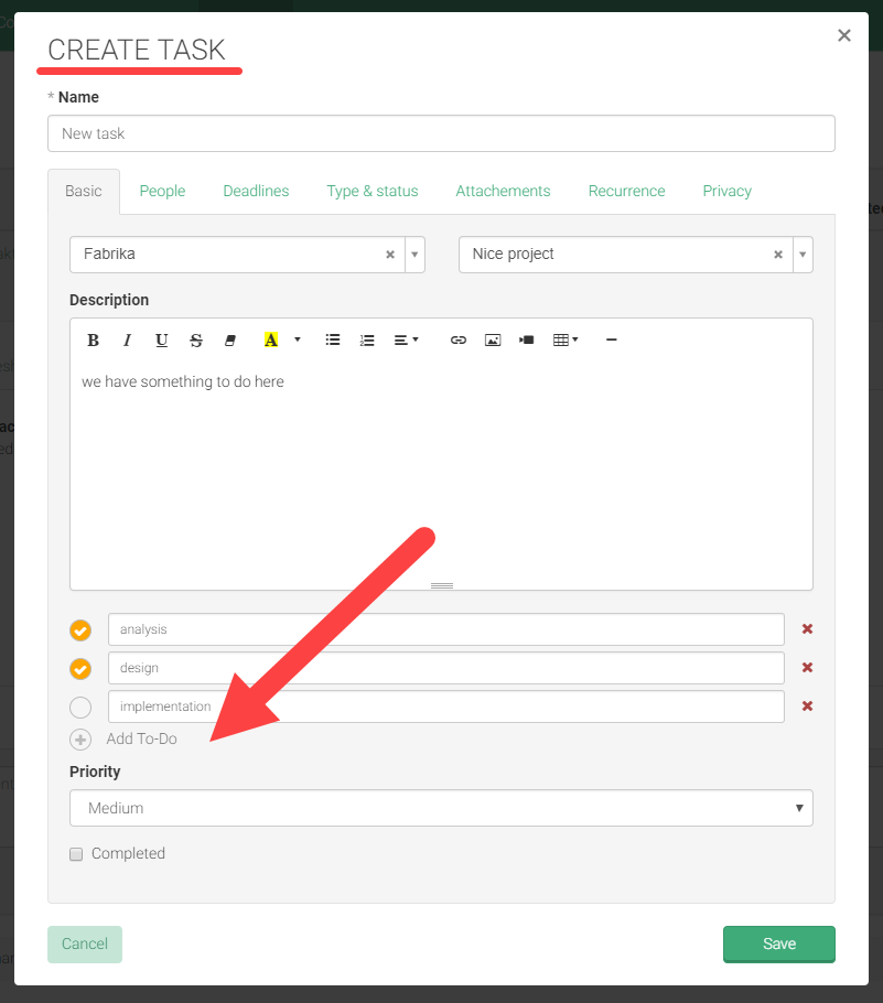 to do in tasks - form
