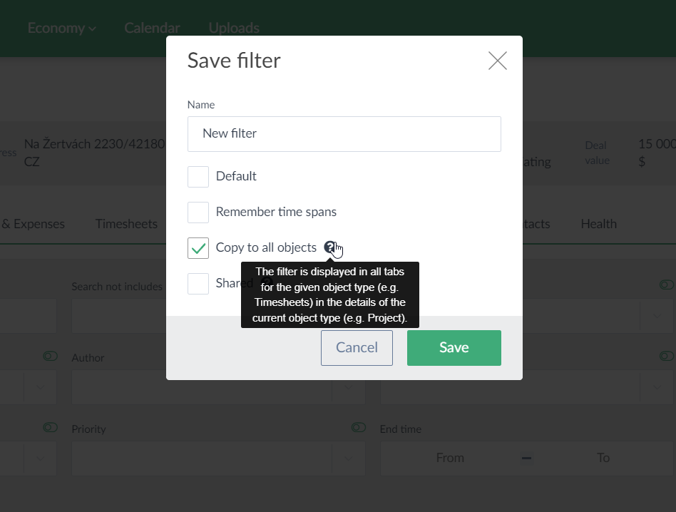 Shared filters
