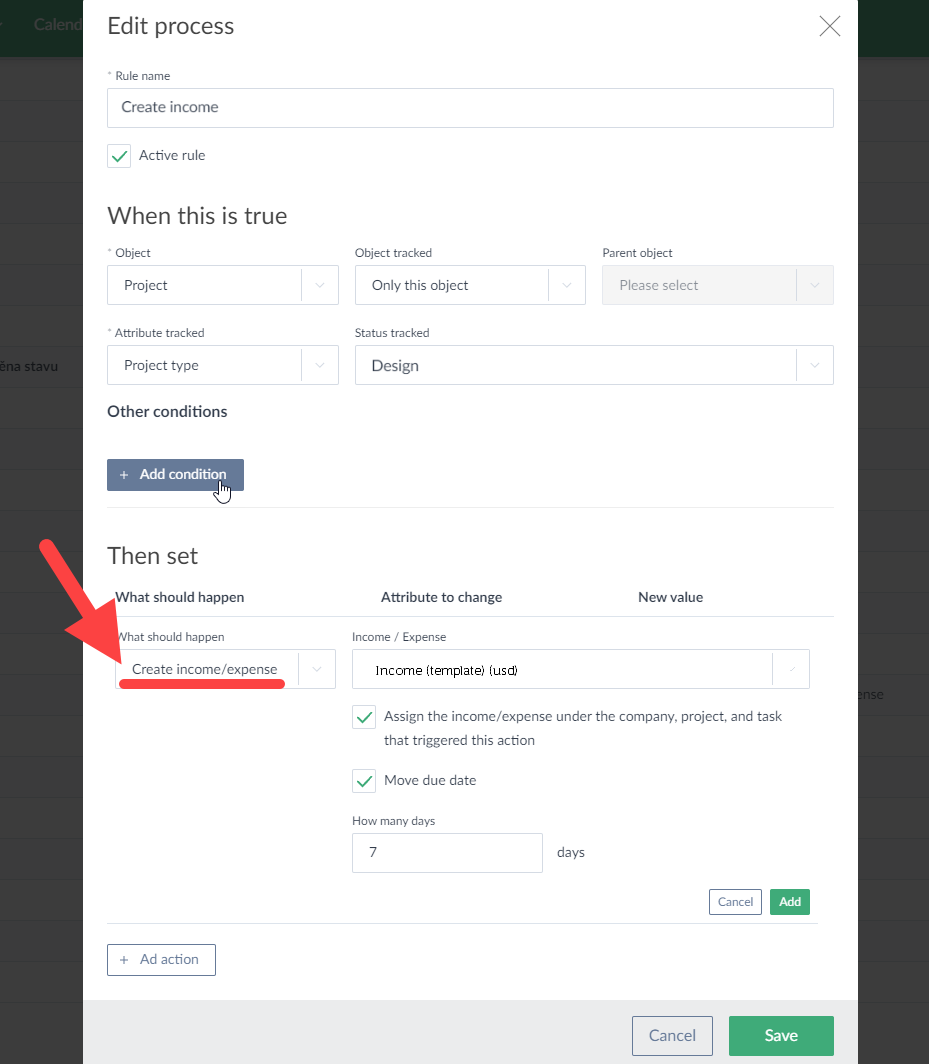 Create income/expense (processes)