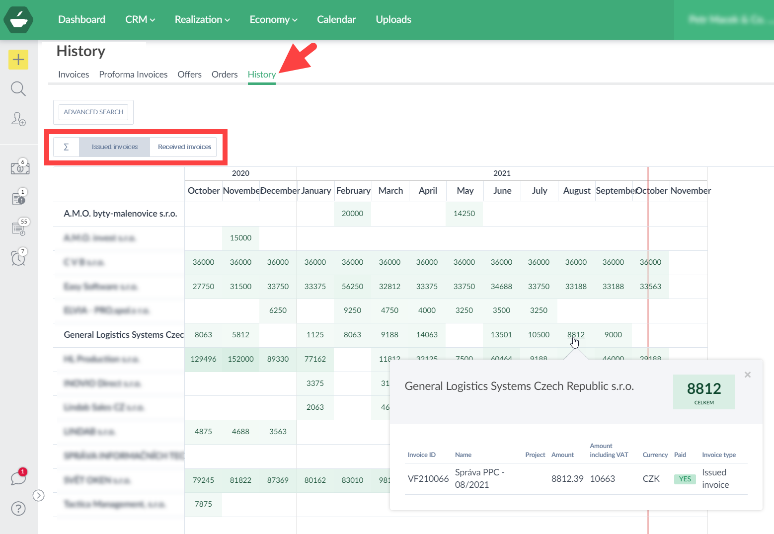 Invoices history