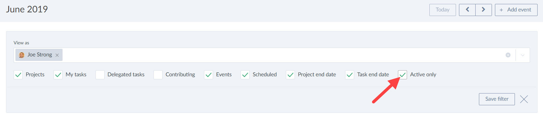 active only tasks and projects