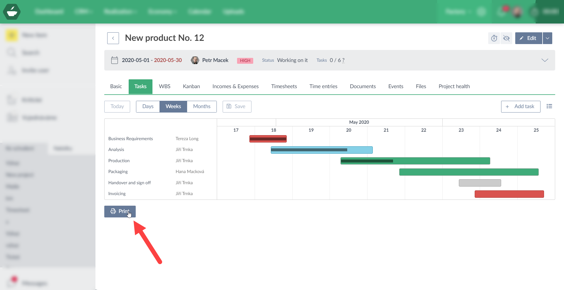 Print Gantt diagra