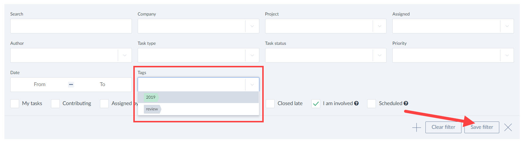 Filter using tags