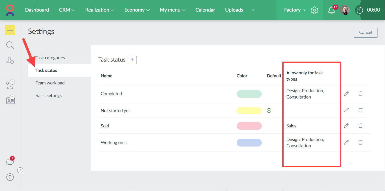 Task type - Task status
