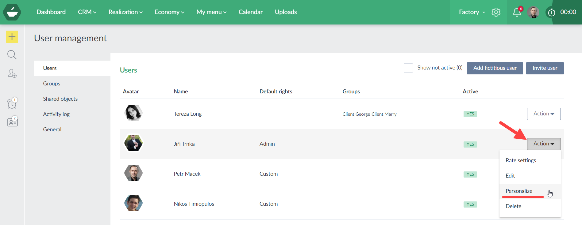Personalization for the user bythe admin