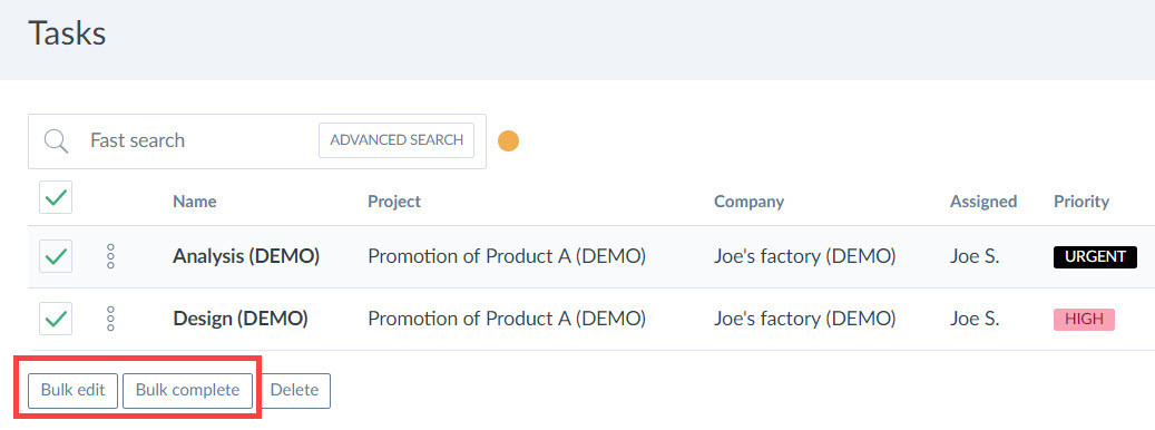 Bulk edit of tasks