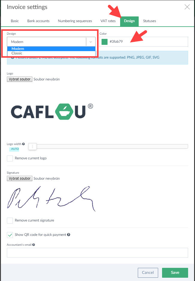 Select invoice layout