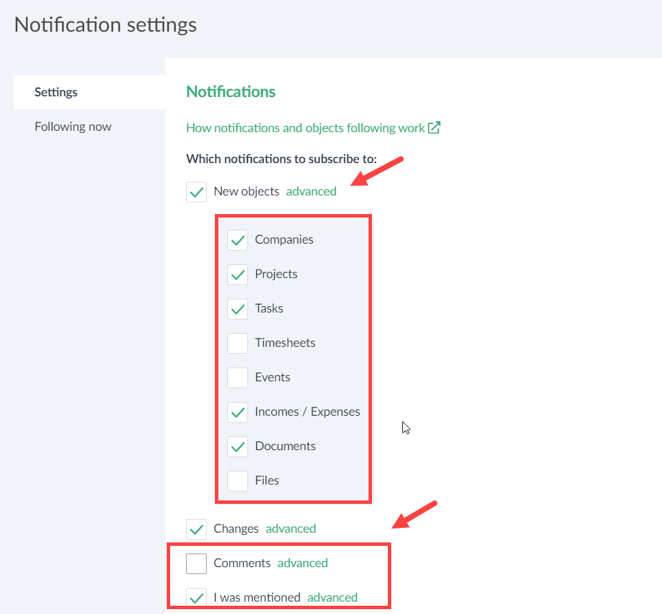 Selective notification settings