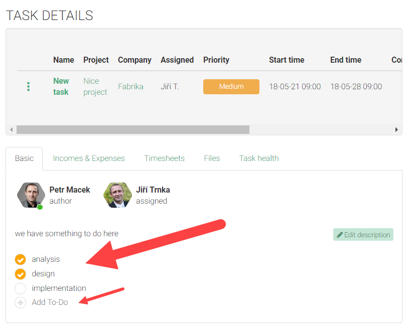 to do in tasks - detail