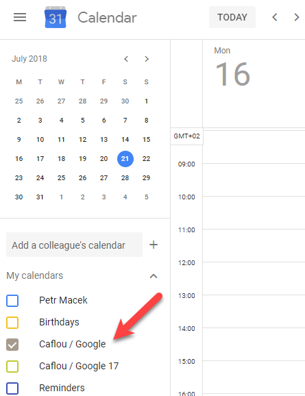 Caflou calendar between Google calendars