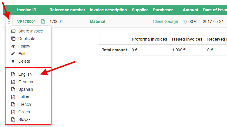 invoices in popular languages