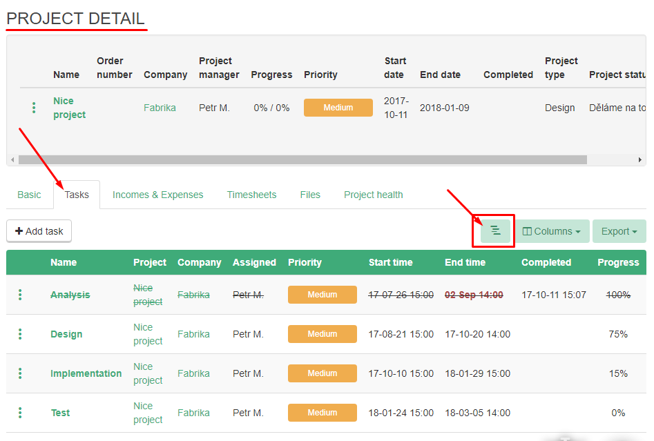 How to get to Gantt from project detail