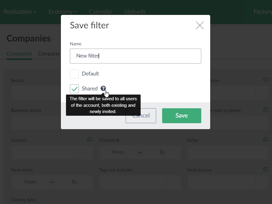 Shared filters