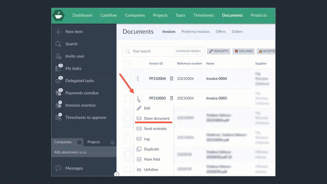 Attachments for shared invocies