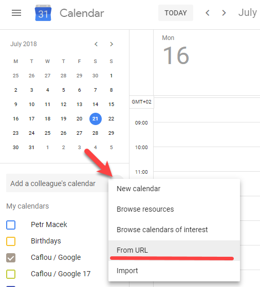 Add new calendar using URL