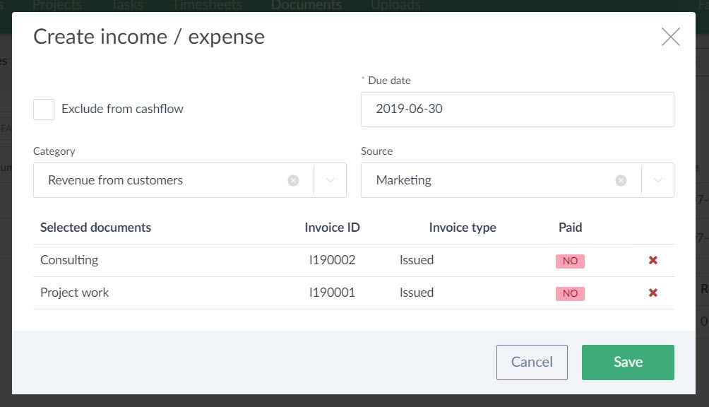 import invoices to cashflow