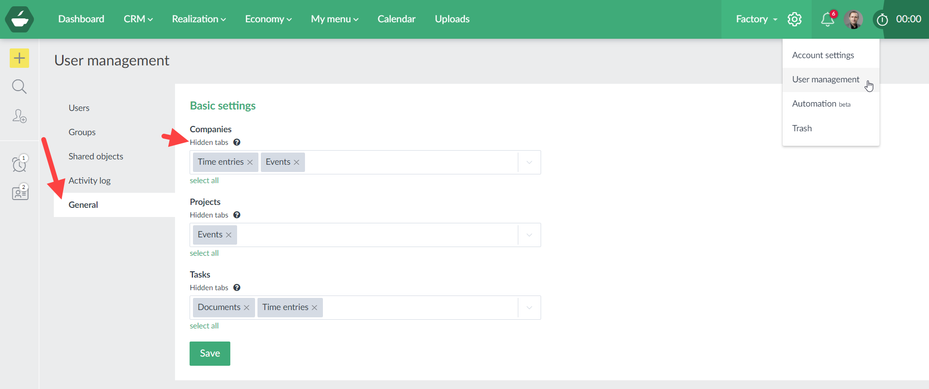 Personalization - hidden tabs by default