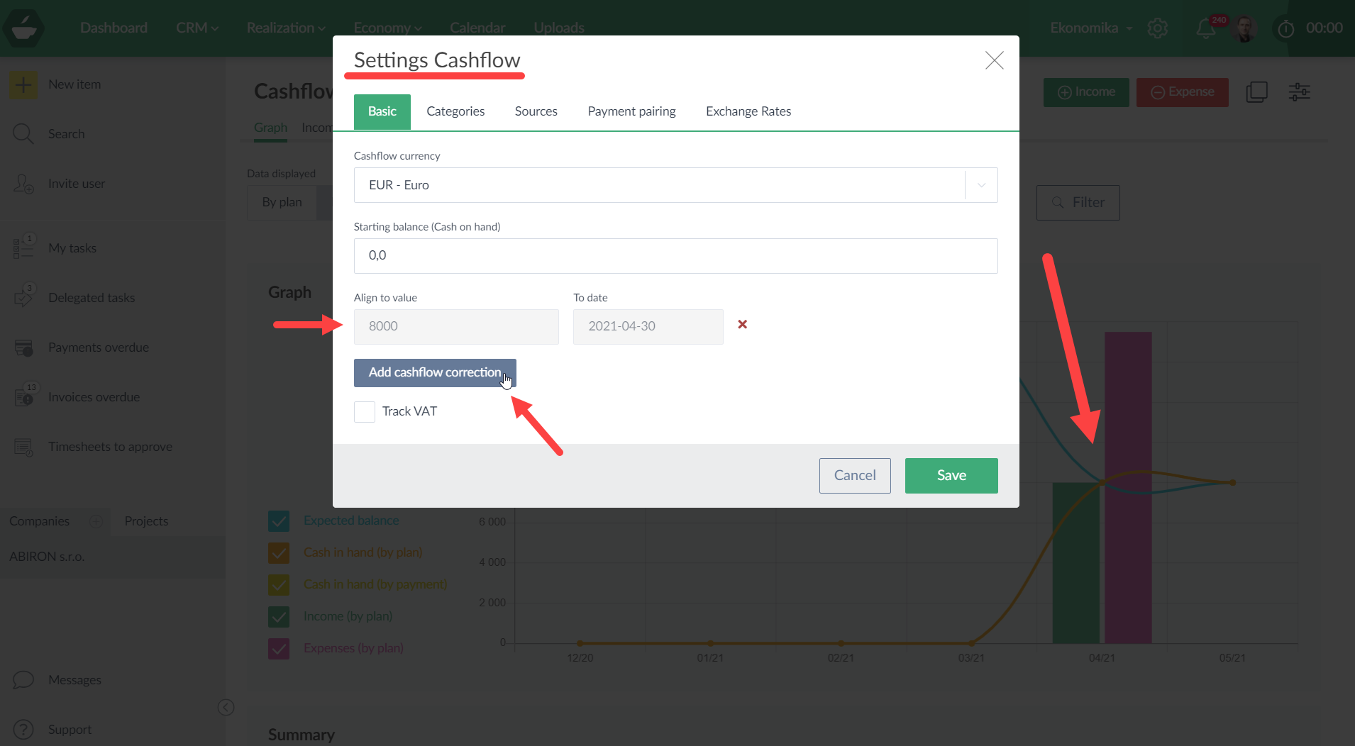 Cashflow corrections