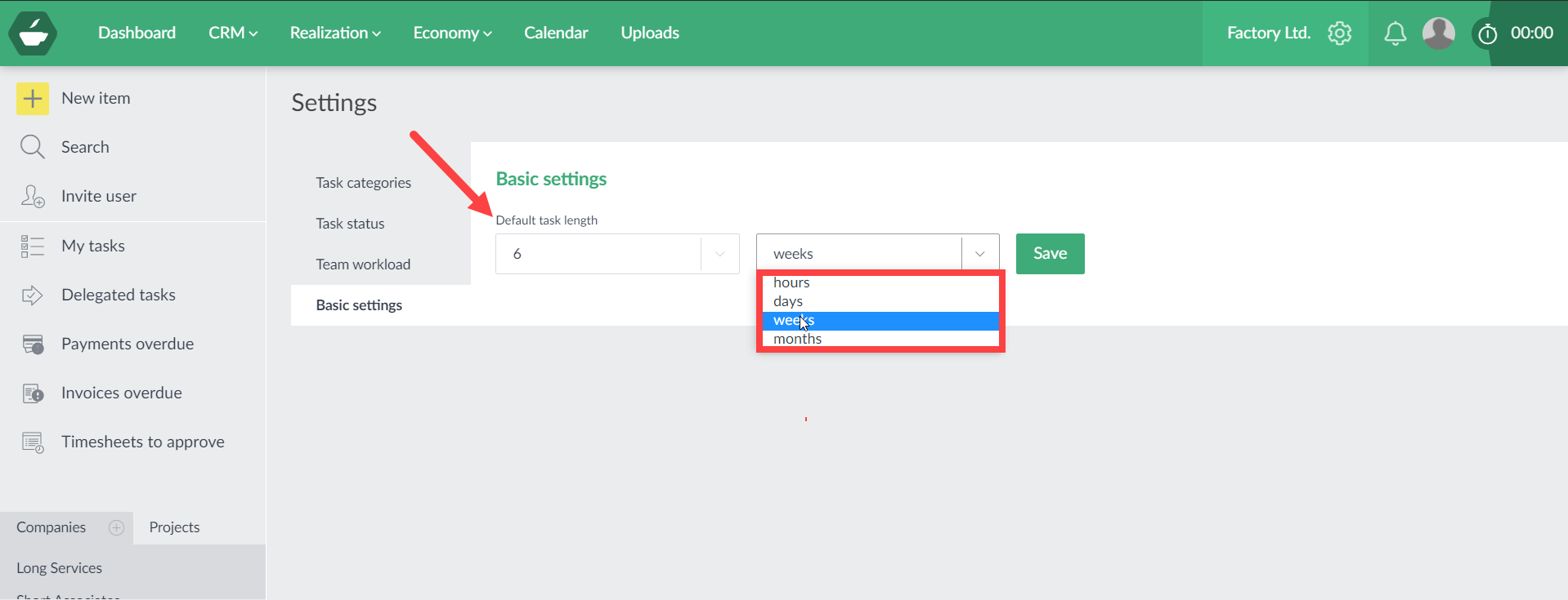 Custom default task length