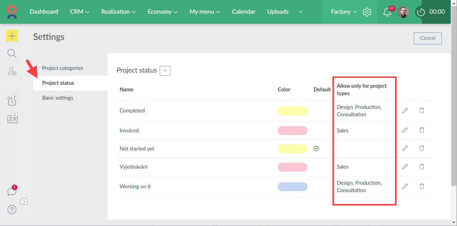 Project type - Project status