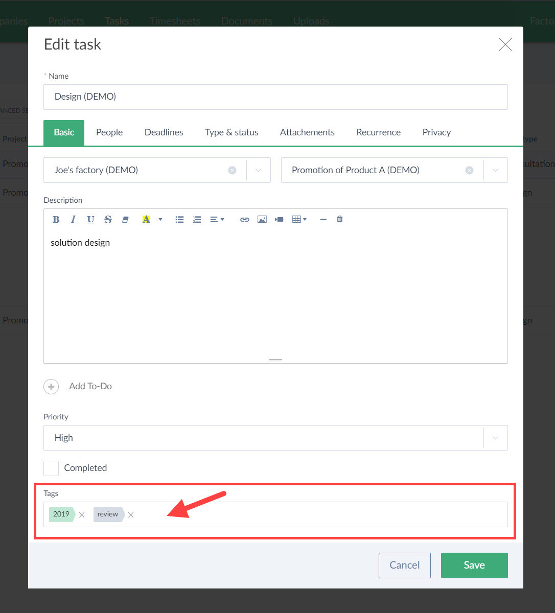 Add a tag via forms